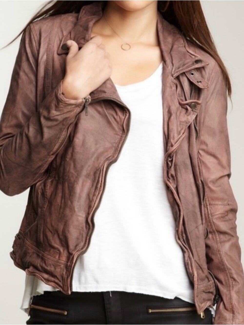 Muubaa Patara Lamb Leather Biker Moto Zip Distressed Jacket Asymmetrical Size 10